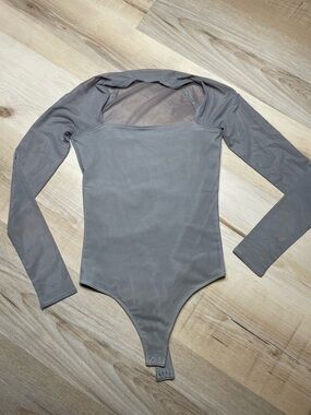 Abercrombie & Fitch Mesh Bodysuit XS Taupe Long Sleeve Square Neck